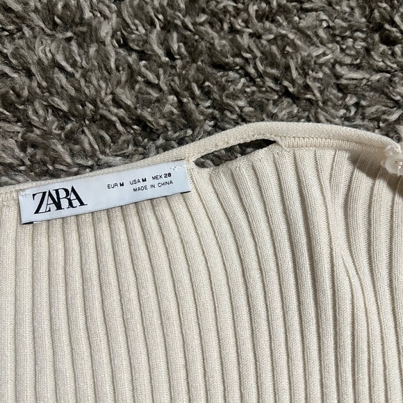 Zara cropped Cream Ribbed Knit Tie-Front cardigan - Picture 2 of 2